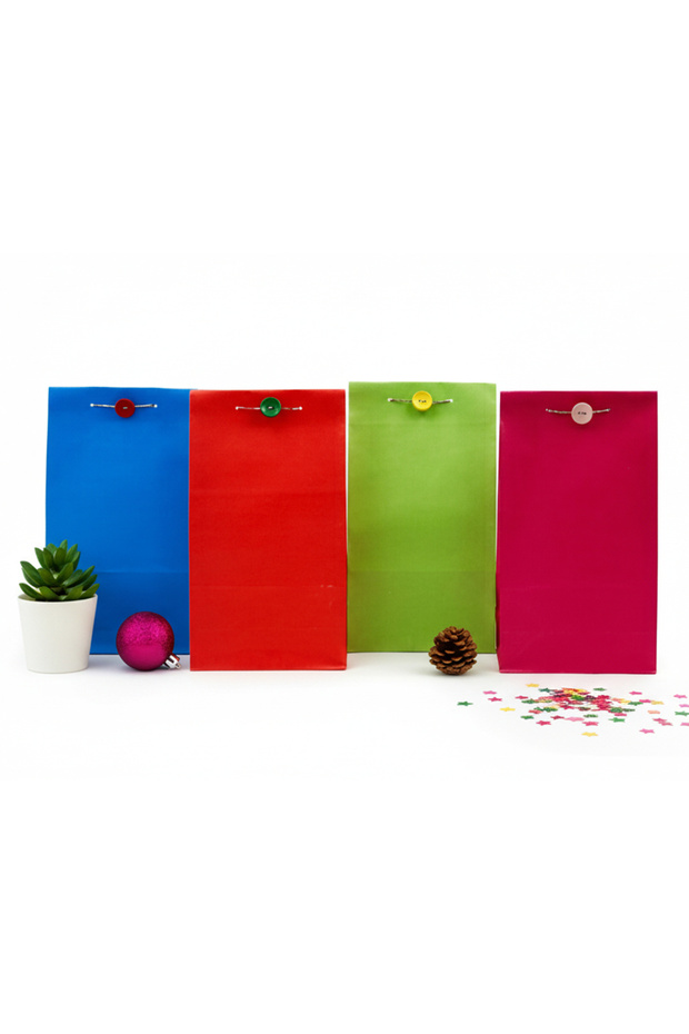 15x29x8 Cm Renkli Kese Kağıdı 12 Adet, Hediyelik Poşet, Hediye Kutusu (Karışık Renklerde) - 1