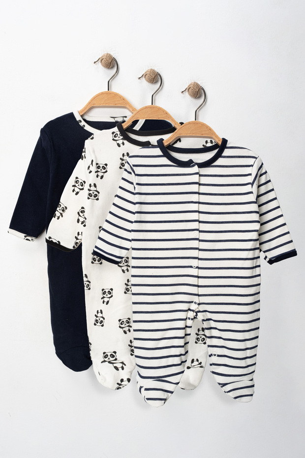 Panda Jumpsuit Set-3 Pieces Unisex Patterned Baby Jumpsuit