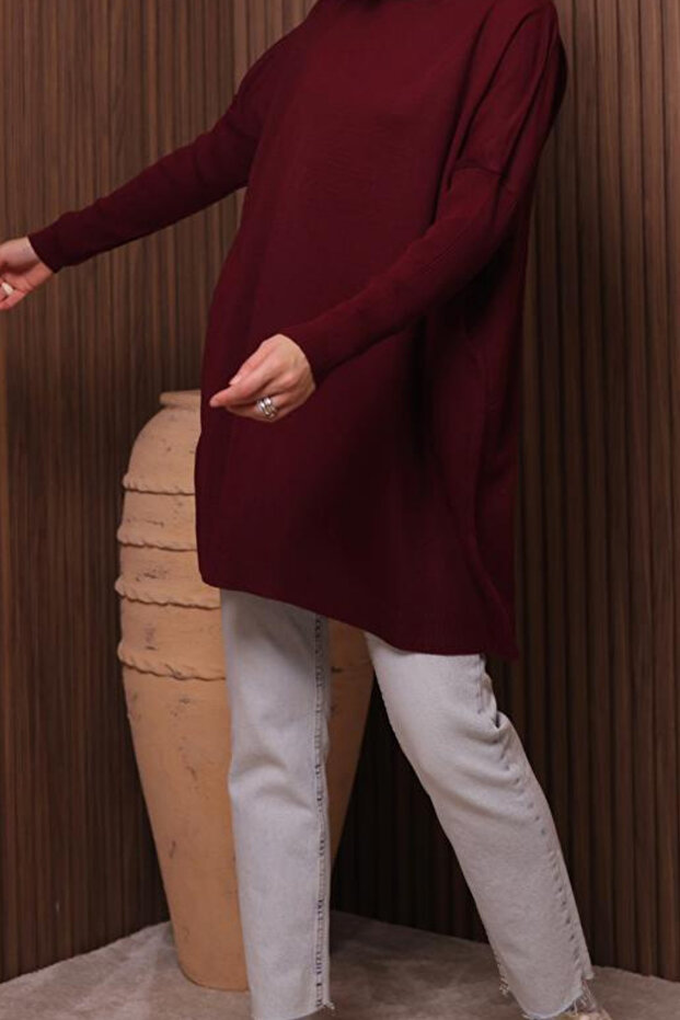 Kadın Dik Yaka Basic 80cm Salaş Oversize Triko Tunik 3132 - 7