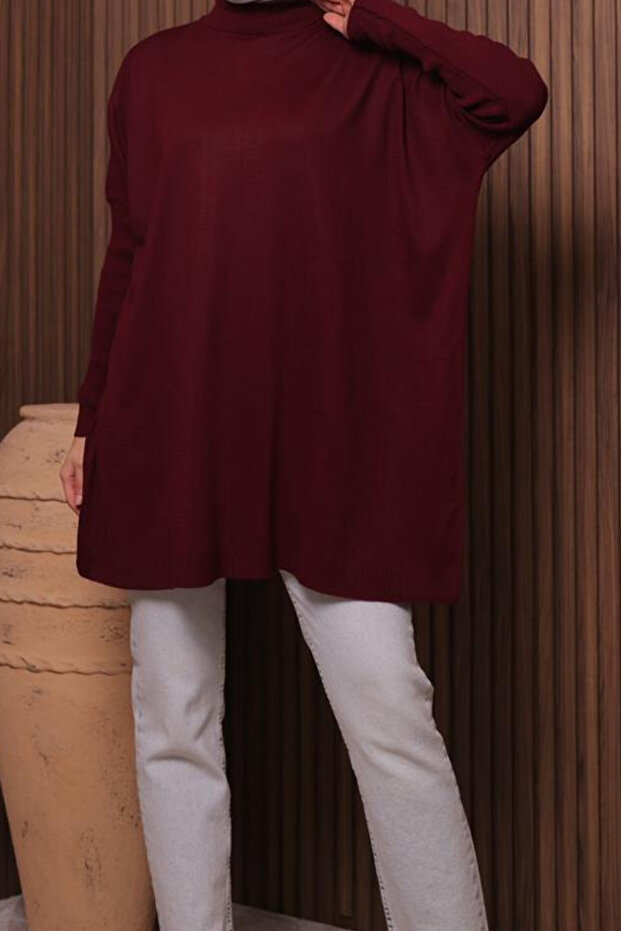 Kadın Dik Yaka Basic 80cm Salaş Oversize Triko Tunik 3132 - 5