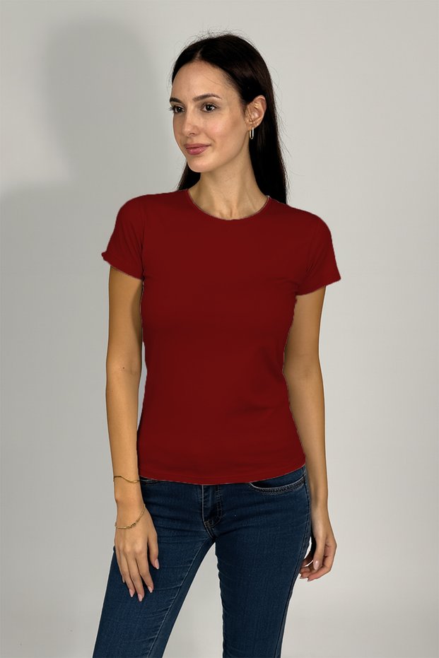 Women's Short Sleeve Crew Neck Body Burgundy