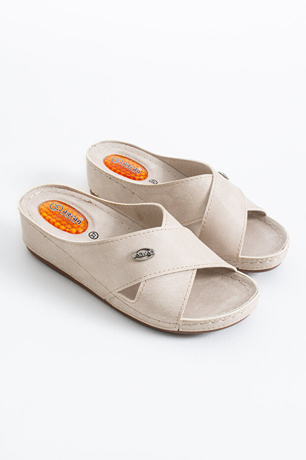 Double Striped Orthopedic Thick-Soled Heel Spur Gel Comfortable Indoor Slippers-Lara