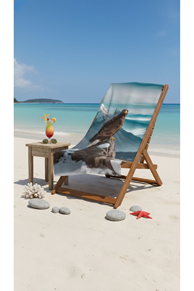 منشفة شاطئ قطنية بنقشة النسر – تصميم منقوش – 75×150 سم - 1