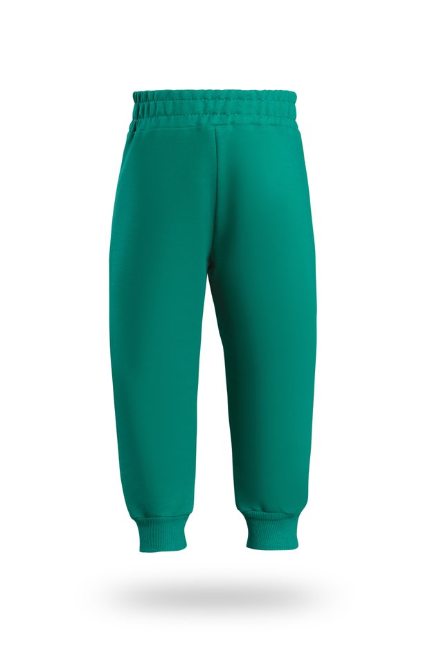 Boys / Girls Jogger Sweatpants Without Pockets, Ribbed Knit Pieces, Green