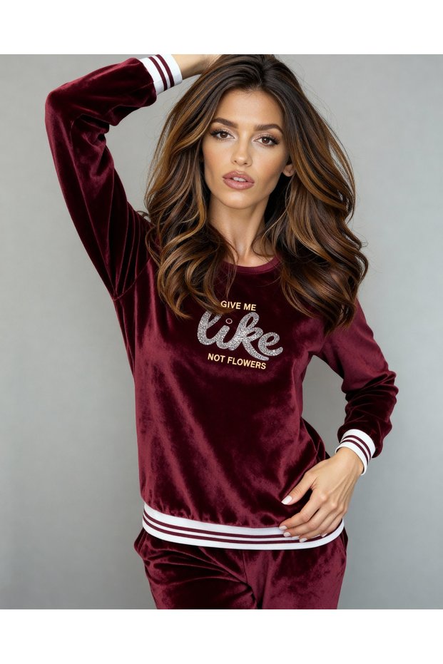 Imported French Velvet Elastic Cuff Long Sleeve Embroidered Women's Pajama Set