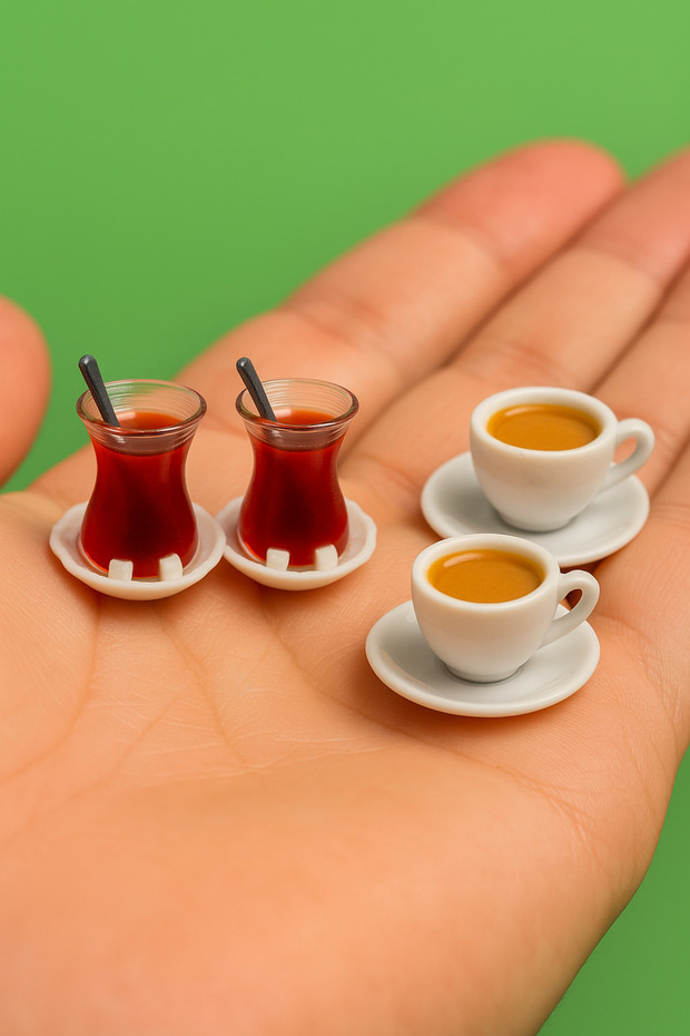 CharmFancy 4'Lü 2 Çay 2 Kahve – Bebek Evi Mini Minyatür Aksesuar ve Diorama Dollhouse Telefon Süsü