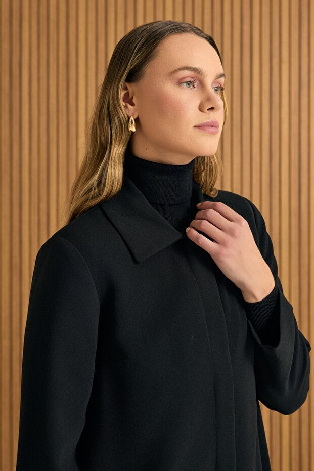 7639112 Yaka Işlemeli Pardösü - 4