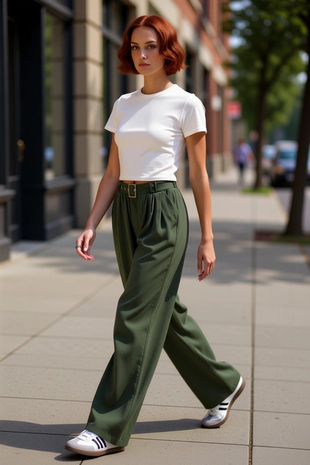 Women's Fashion Wide Leg Wide Leg Pants with Belt Summer Casual Summer