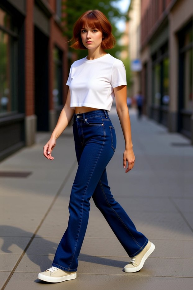 Women Fashion High Waist Long Length Flare Jean Denim Casual Combinations Weekend Seasonal Use