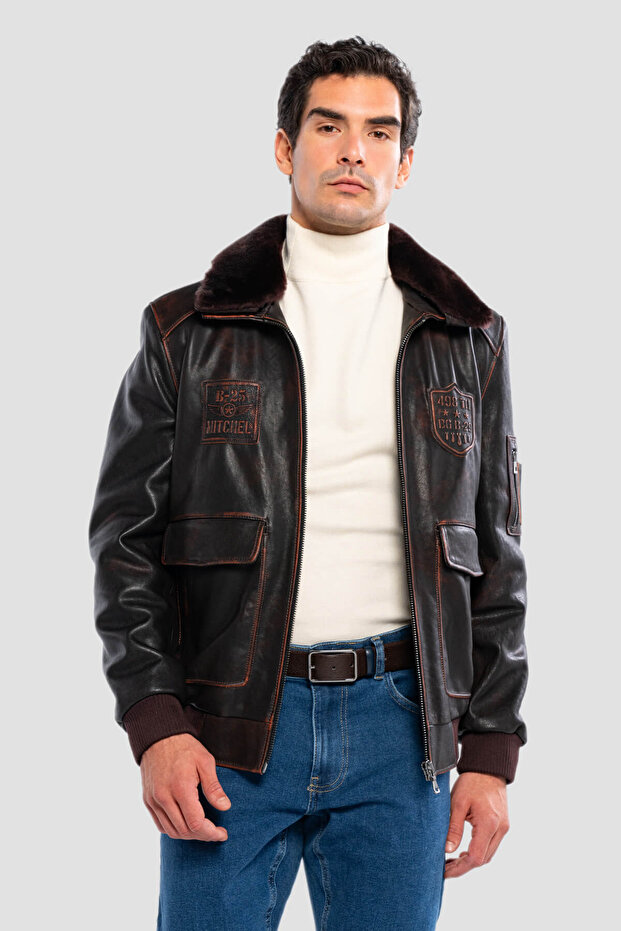 Men's Genuine Leather Red Antique Leather Coat