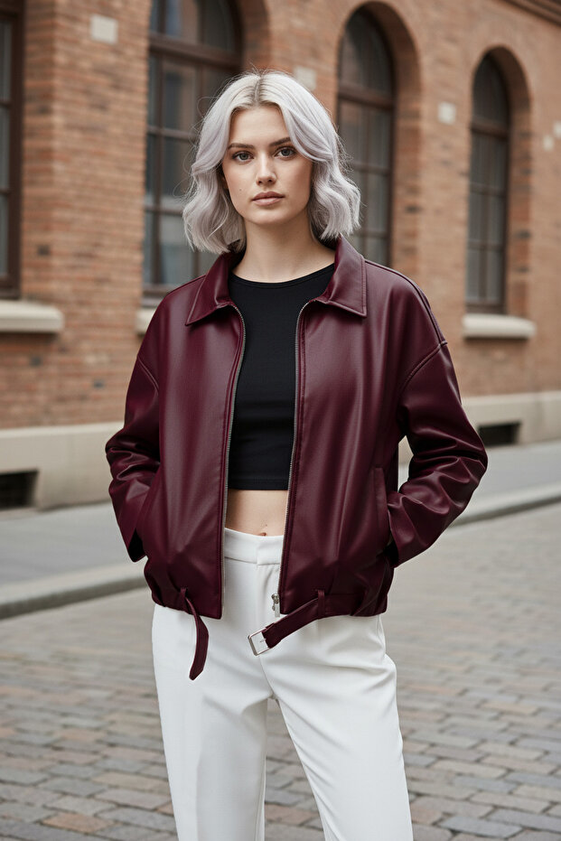 Kadın Bomber Deri Ceket - 4