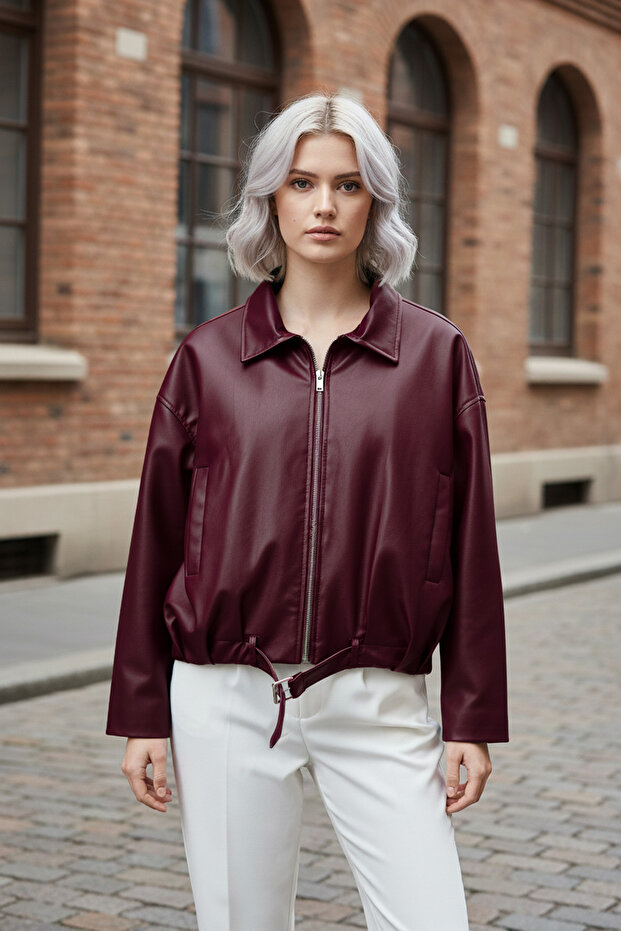 Kadın Bomber Deri Ceket - 1