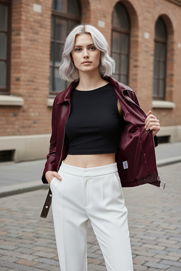 Kadın Bomber Deri Ceket - 3