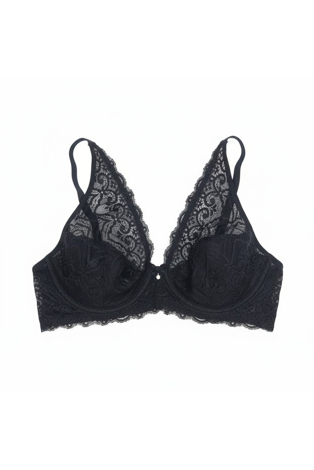 Women's Lace Gathered Half-Covered Unpadded Black Color Bra Bb2023