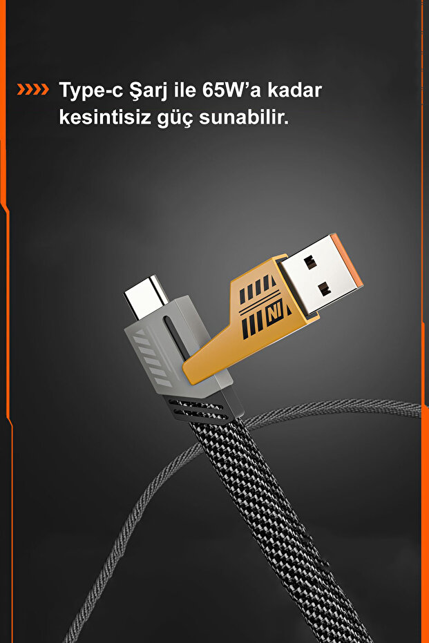 4'ü 1 Arada Hızlı Şarj Kablosu Type-c 65w Lightning 27w + USB ve USB-C Veri Aktarım Kablosu - 3