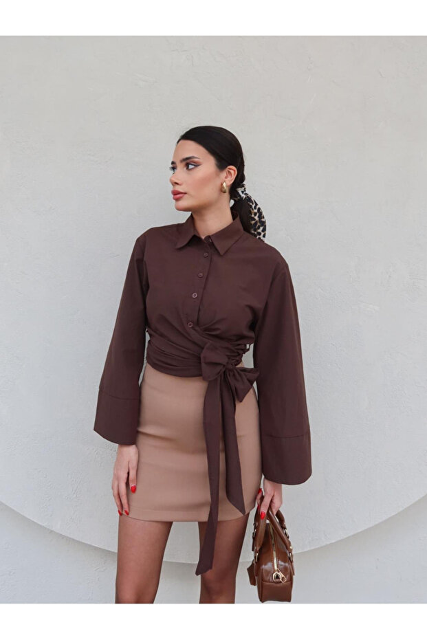 Women's Flared Sleeve Shirt with Tie Belt