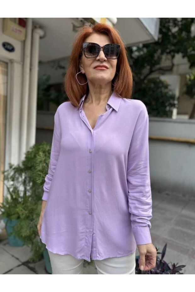 E- Viskon Gömlek Lila - 1