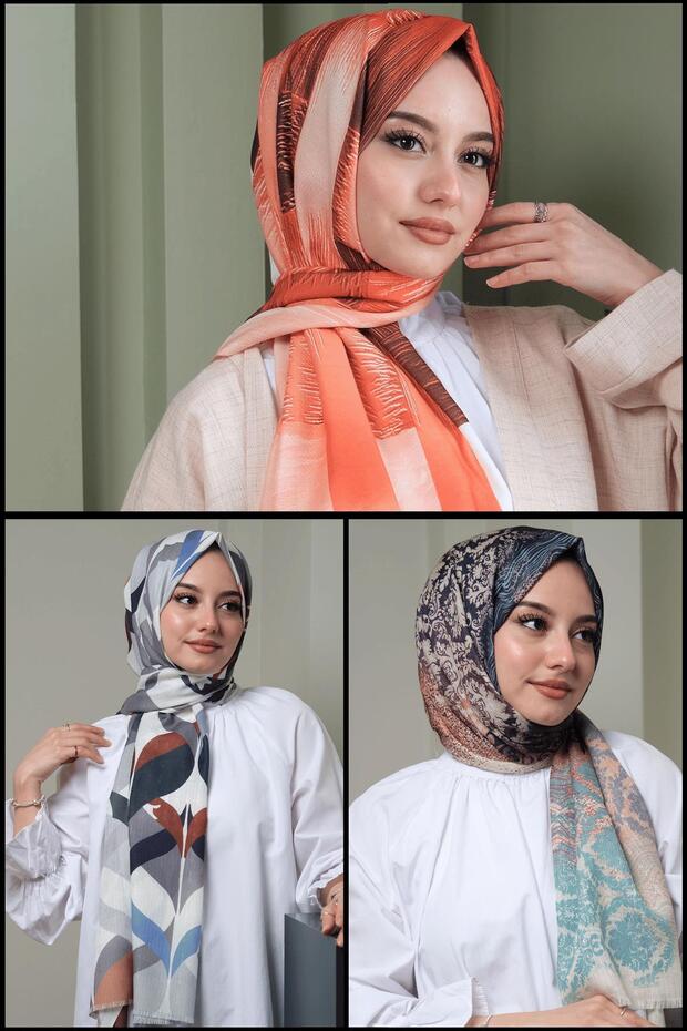 Soyut,Dalgalı Desen Pamuk Şal 3 Al 2 Öde - 3