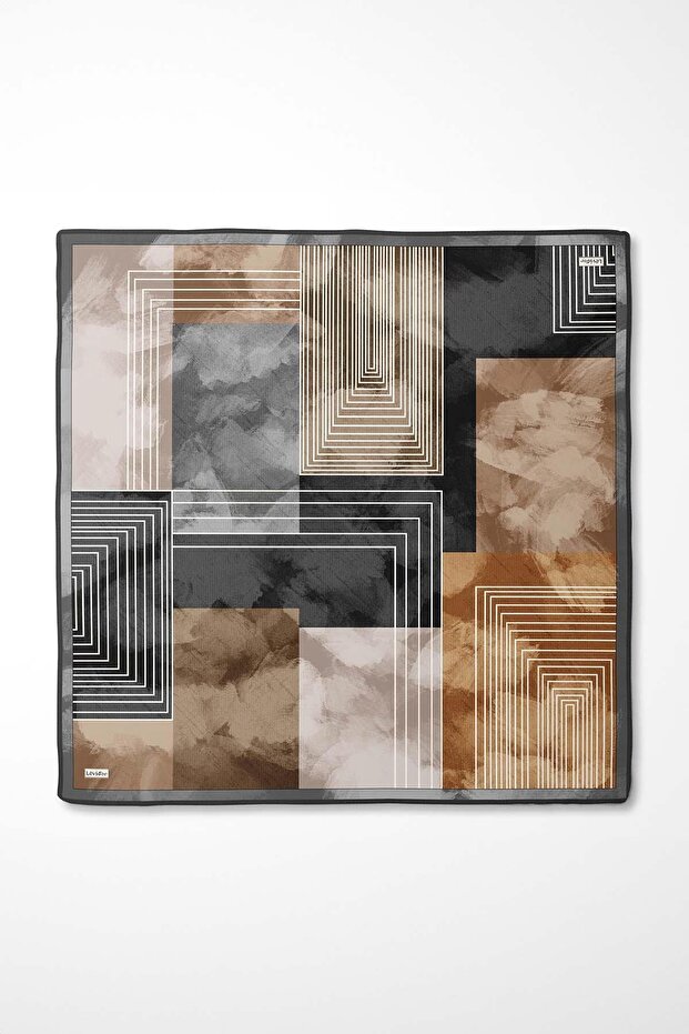 وشاح حريري منقوش باللون الرمادي - 4