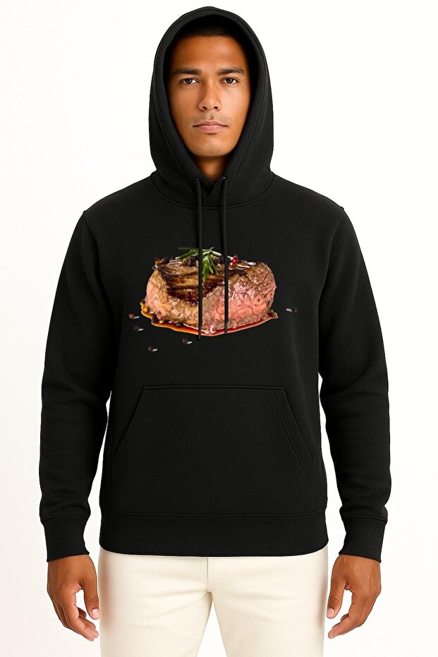 Hooded Beefsteak Barbecue Grilling Cooking Chest Design Unisex Sweatshirt