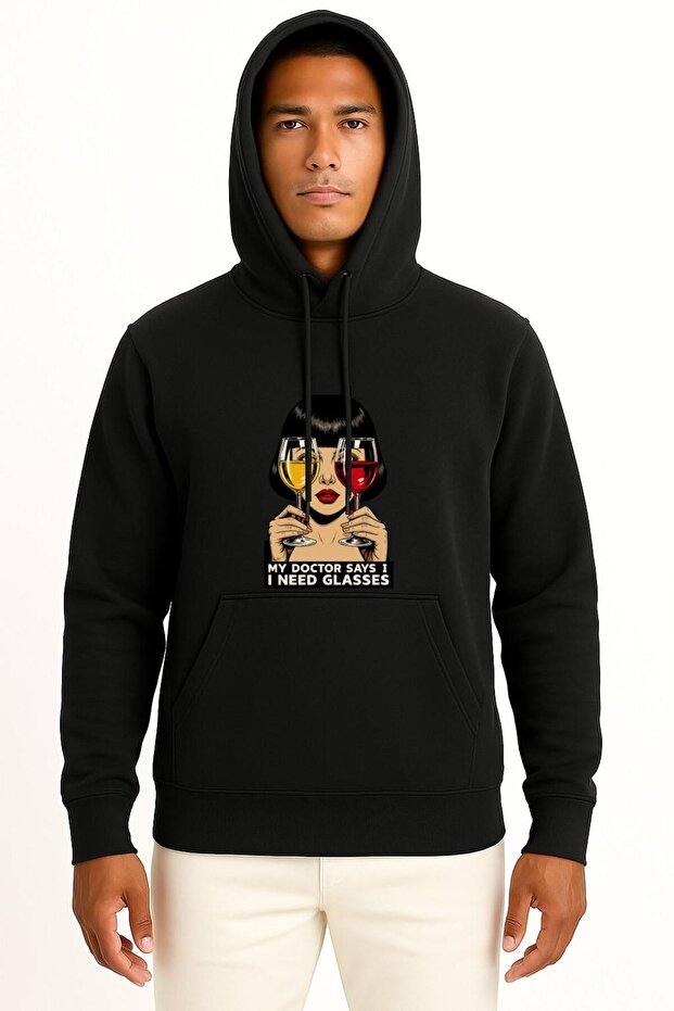 Hooded the Doctor Told Me I Need Glasses Chest Design Unisex Sweatshirt