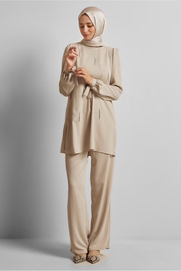 Stone Detail Pants Suit 45669
