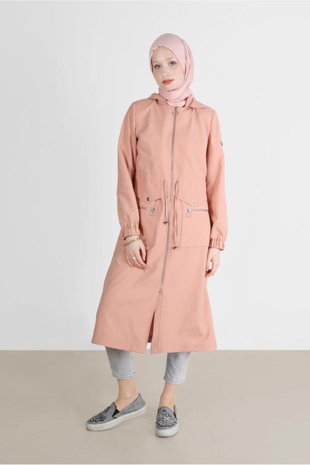 Eyelet Detail Zippered Trench Coat 10561