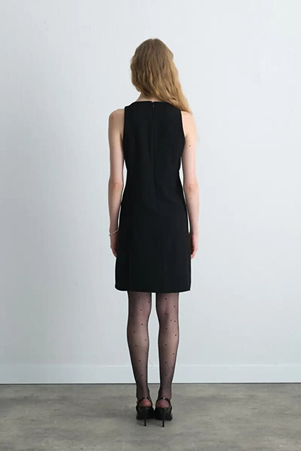 Krep Jile Elbise - Siyah - 7