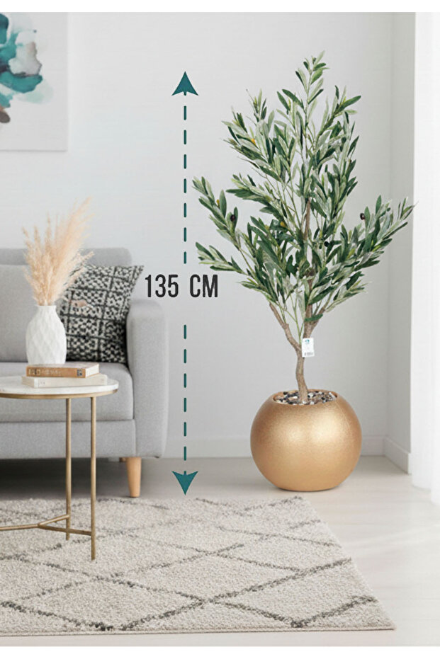 شجرة زيتون صناعية بمركن بلاستيك دائري - 1