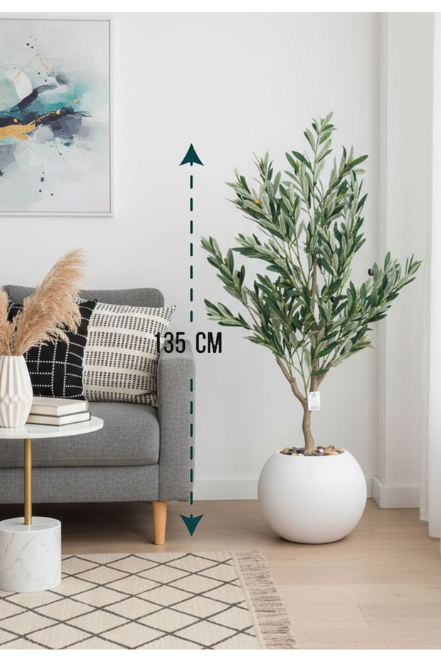Artificial olive tree with a round plastic stand - 1