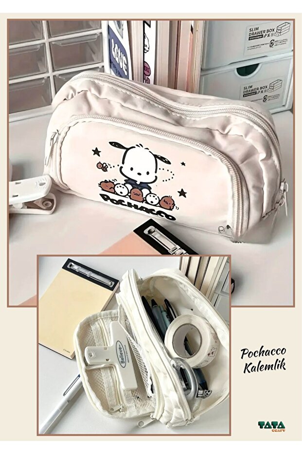 Pochacco Canvas Multi-Compartment Pacha Dog Stationery Cosmetic Organizing Bag