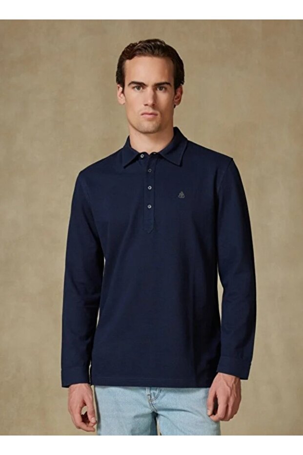Castle Pike Pamuklu Comfort Fit Lacivert Polo Yaka Erkek Düz Polo Shirt - 5