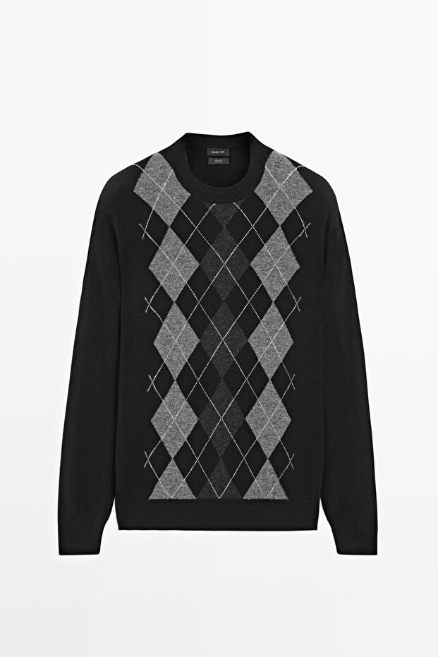 %100 yün Argyle triko kazak - 5