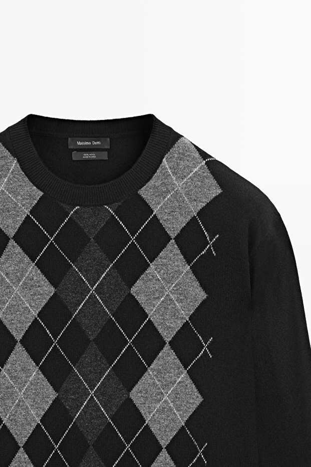 %100 yün Argyle triko kazak - 6