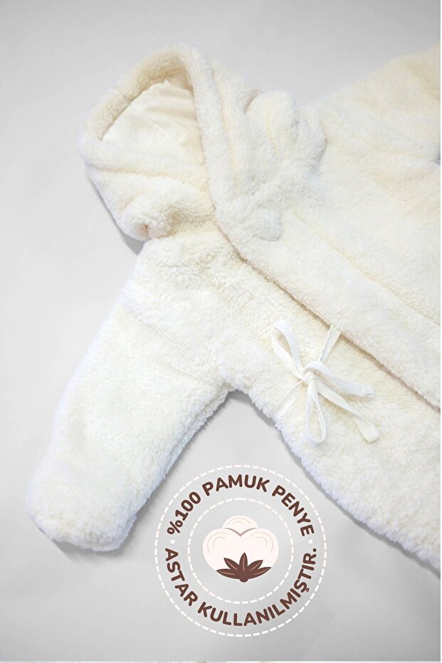 Aressy Welsoft Kapüşonlu Bebek Tulum Patikli Peluş Tulum Teddy Penye Astarlı Uyku Tulumu Pramsuit Kozmonot