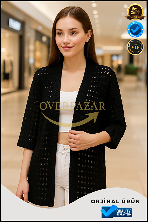 Knitwear Cardigan Perforated Buttonless Knitwear Cardigan Sizeless Cardigan