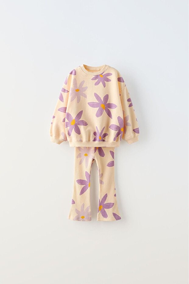 Yigit Boutique Floral Patterned Tights Girls' Top and Bottom Set