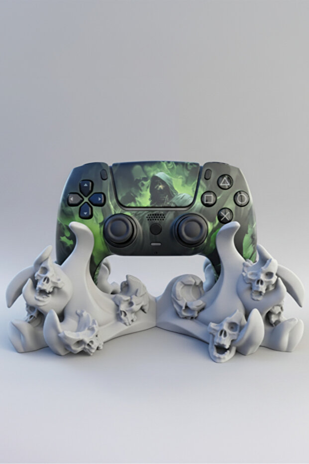 PS5 controller compatible stand, skull pattern, gothic design, PLA material, matte finish - 3