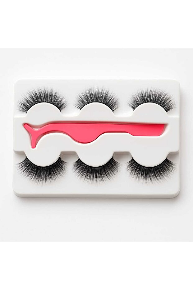 İpek Takma Kirpik 3 Çift + Kirpik Takma Aparatı 3D-Y05 - 1