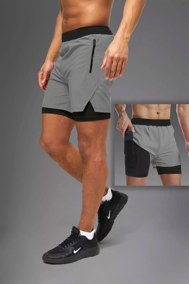 Unisex Gym and Fitness Lined Tights Shorts / Hidden Pocket Detail / Knitted Elastic