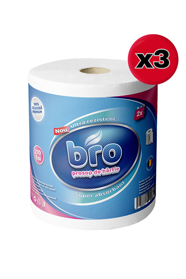 Σετ 3 τεμαχίων - Ρολό χαρτιού κουζίνας Bro, κυτταρίνη, 2 φύλλα, 270 ΦΥΛΛΑ - 1