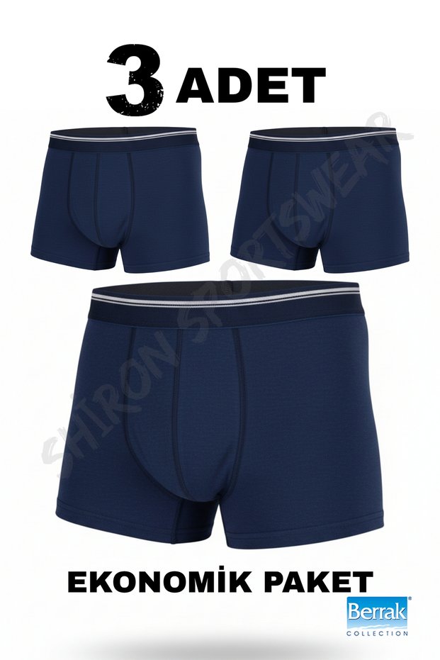 Men's 3-Piece Black Stretch Fabric Cotton Boxer-Shorts 95% Cotton -Underpants Berrak / 1097