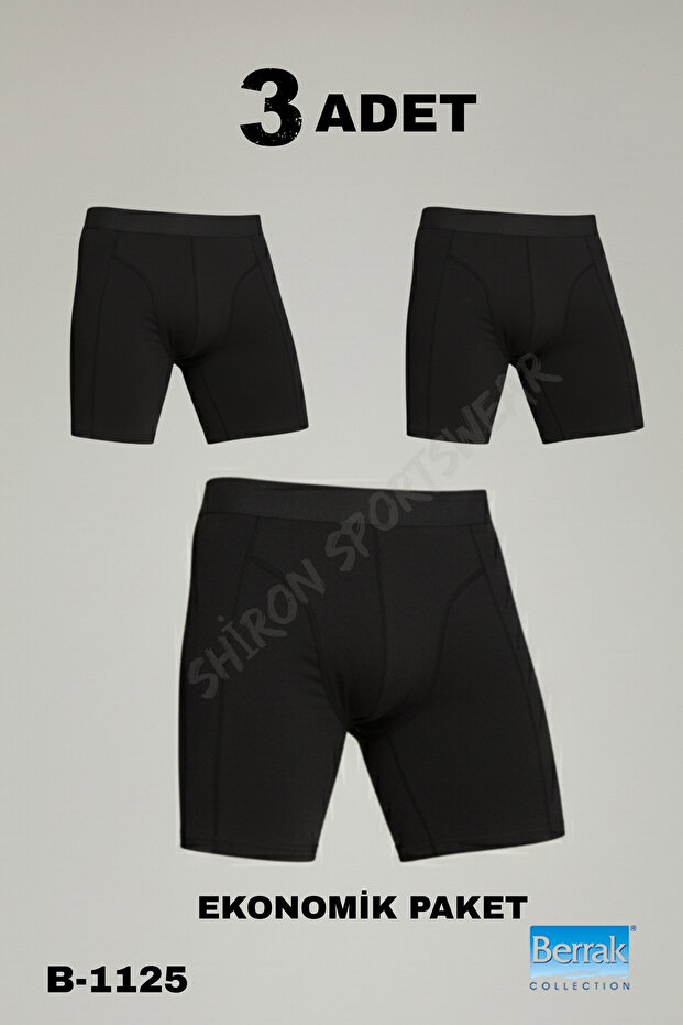 3-Piece Black Lycra Men's Long Boxer Berrak 1125