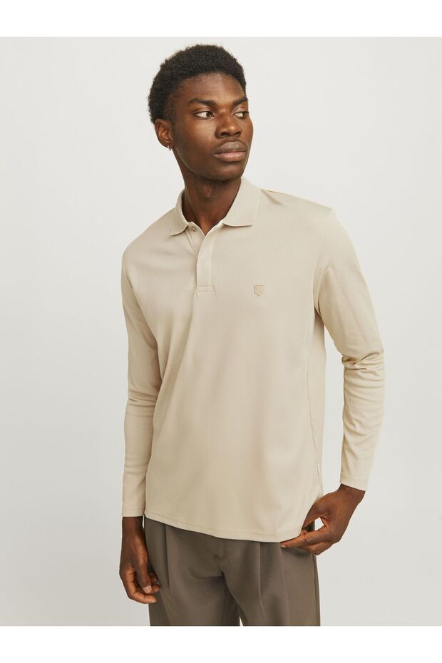 Tricou basic cu guler polo uni, bej - 8