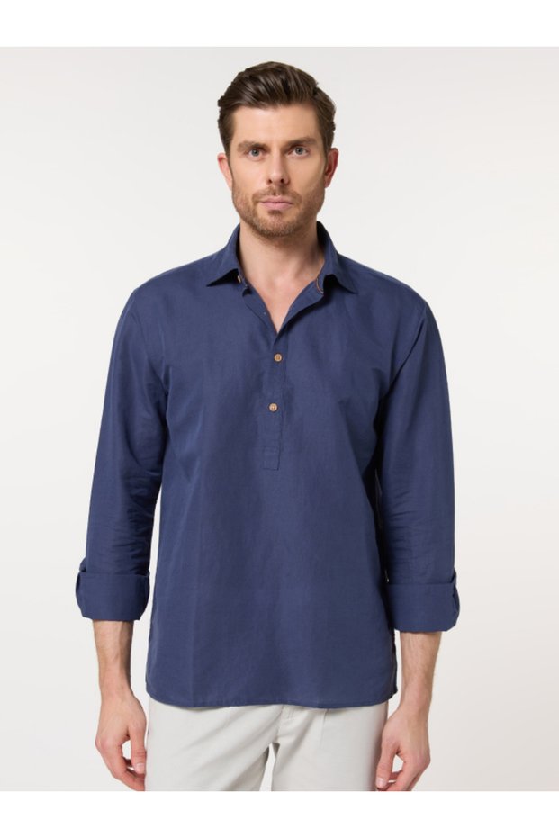 The Watercolor Wash – Mirage Blue Linen Shirt with Soft Color Flow, Comfort Fit
