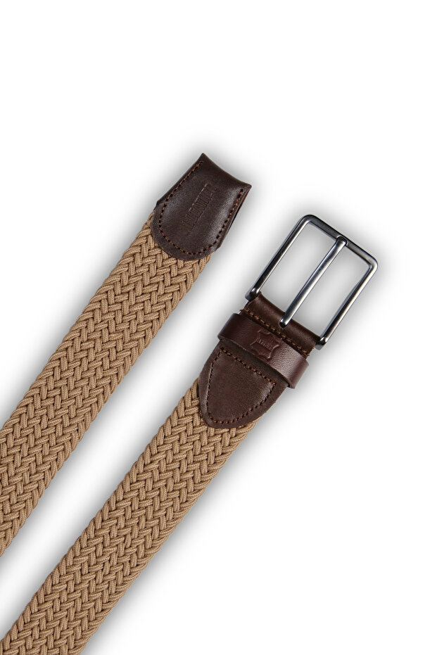 Genuine Leather Men's Knitted Flexible Belt – 3.5cm, Mink-Brown | 9858
