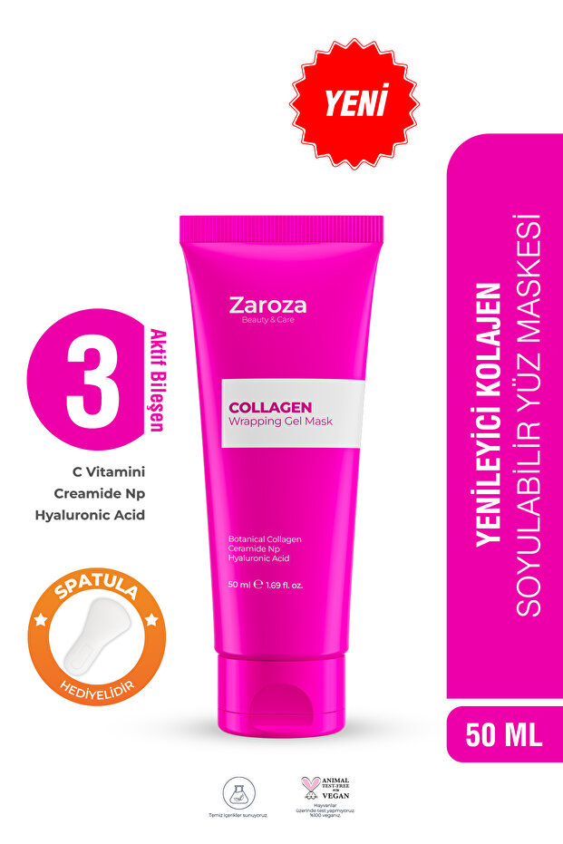 ZAROZA Kolajen Cam Maske - Aydınlatıcı, Kırışık Karşıtı, Onarıcı Soyulabilir Jel Yüz Maskesi - Soft - 50 ml