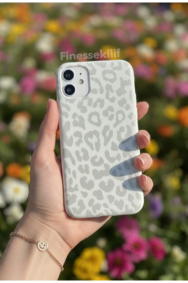 iPhone 11 Compatible Gray Leopard Design Printed White Launch Case - 1