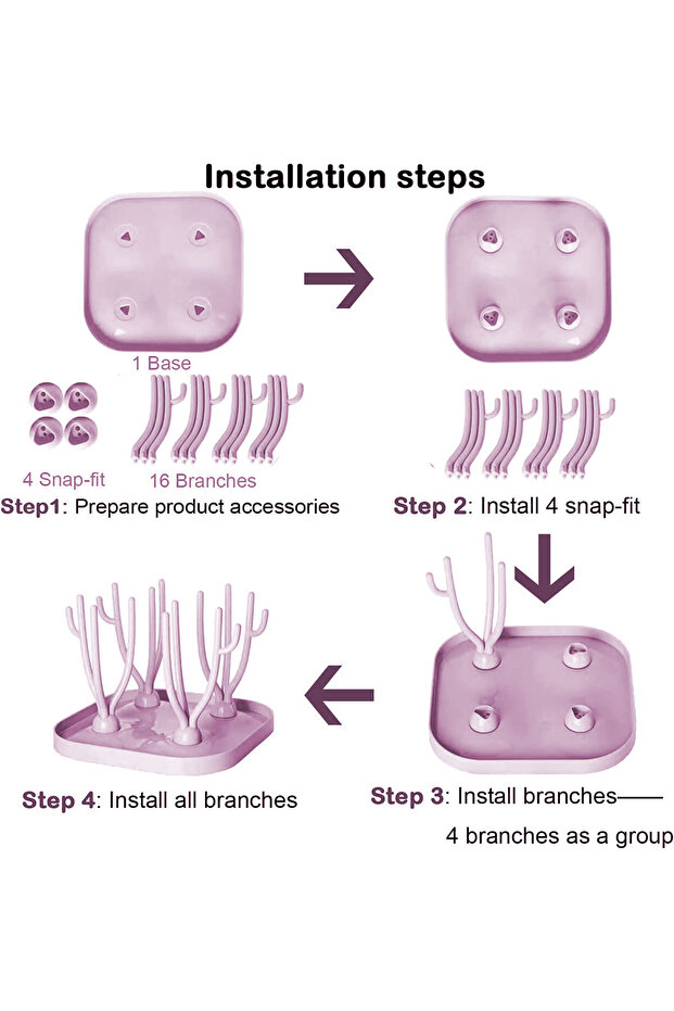 Bottle drying rack, Polypropylene, Foldable, Pink, - 11