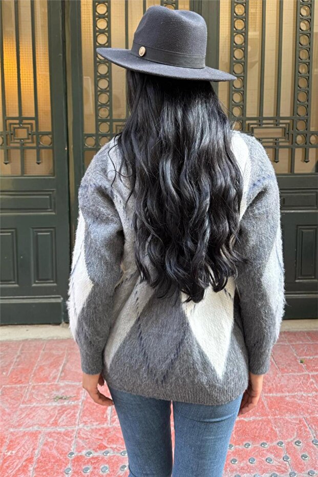 PULLOVER CU MODEL BACALAURI GRI - 7